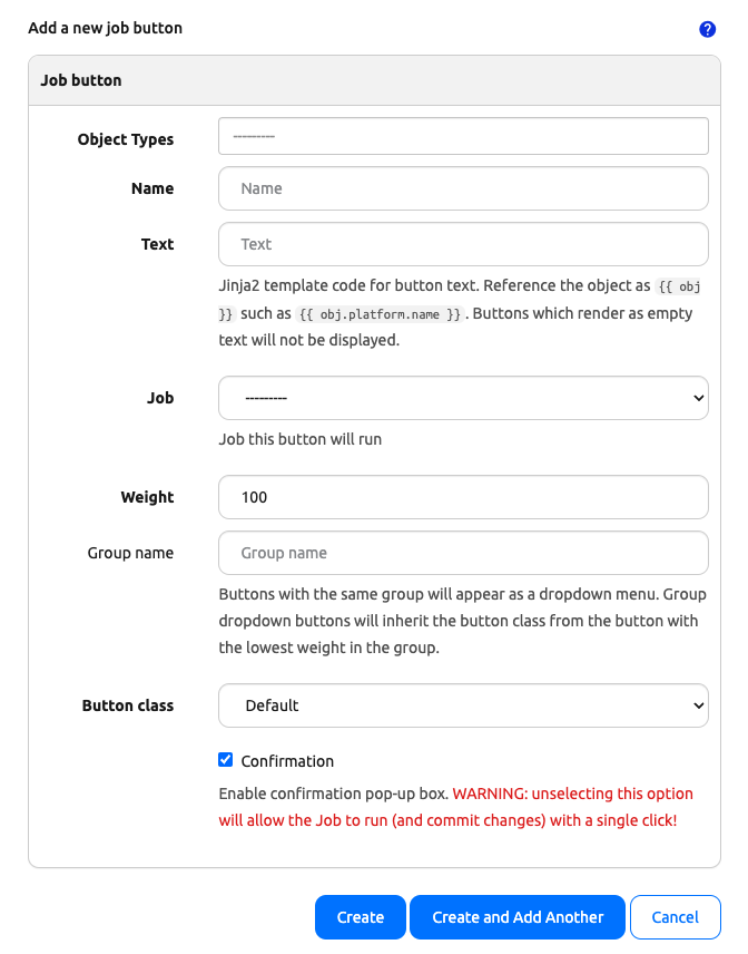 Job Button Form Job Button Form